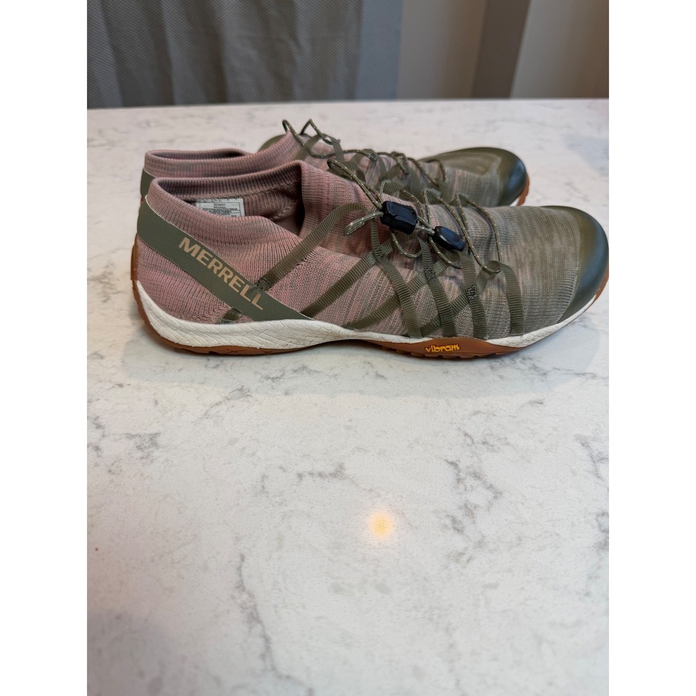 Merrell Barefoot Sediment Women 9 Olive Pink Knit Vibram Trail Running Shoes